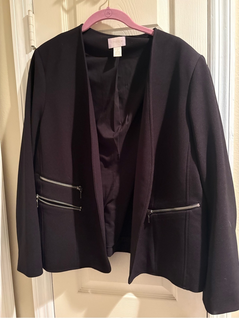 Chico's Black Open-Front Blazer with Zip Pockets Size 2